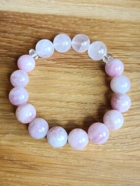 Pink Rose Quartz Beads Bracelet, Hand Crafted, Stretch